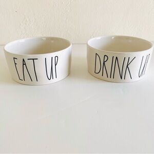 Rae Dunn Magenta White Bowls EAT UP and DRINK UP Dog Pet Ceramic Set 6”